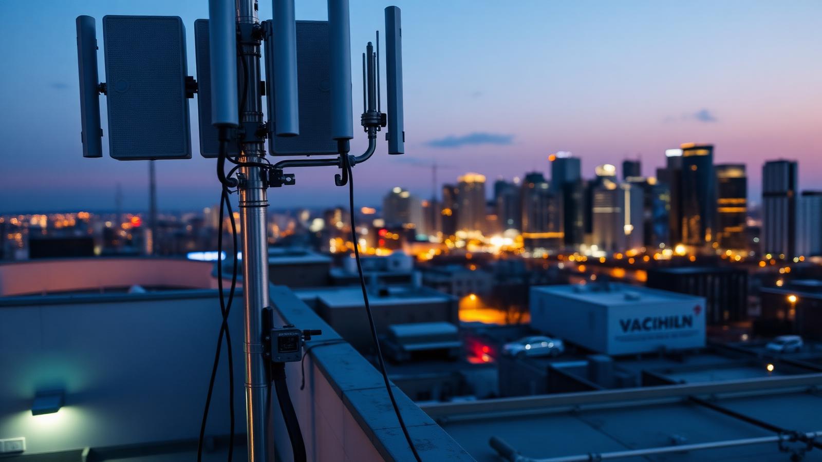 Commercial cellular system installation crew on site